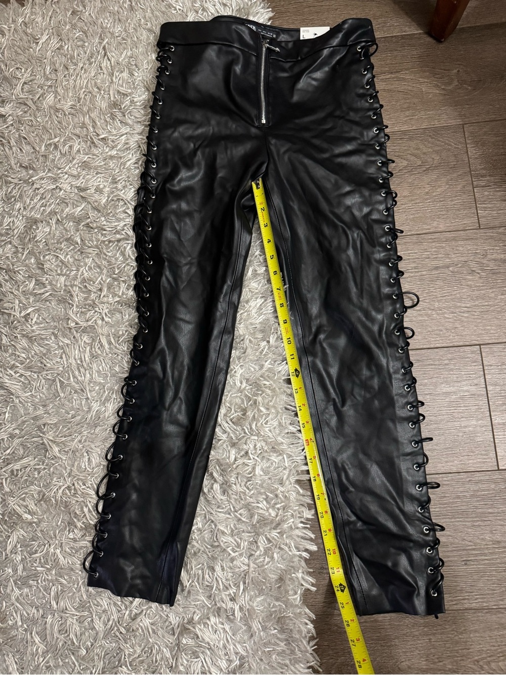 Zara Black Faux Leather Lace-Up Pants